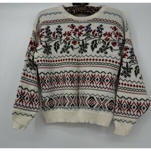 Vintage Vicki Wayne Women's White Floral Sweater Size M Very Nice!‎ Y2K!